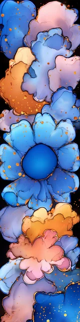 Free printable abstract cloud art bookmark featuring a big blue flower and abstract cloud art